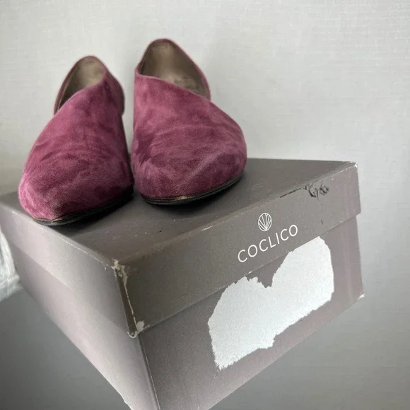 COCLICO Women's Burgundy Suede D'Orsay Pointed Toe Block Heel Shoes Size 36 - Picture 3 of 9